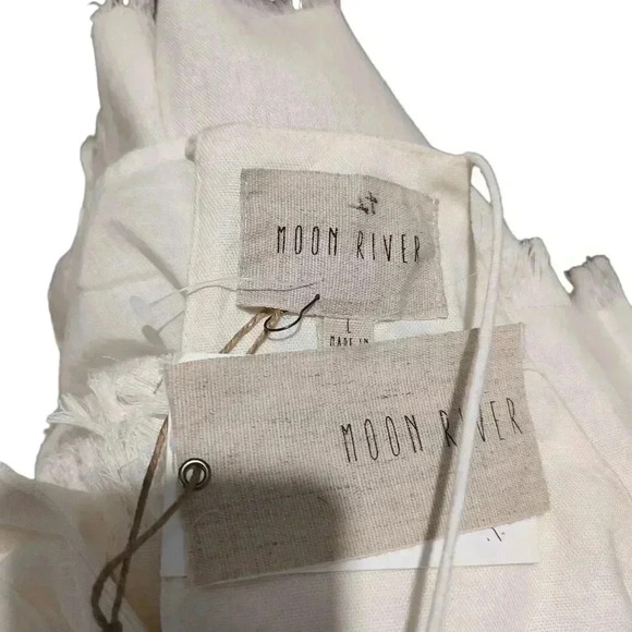 Moon River Blissful Dream Ivory Tank Dress Linen Blend Keyhole Mini Frayed - Picture 4 of 4